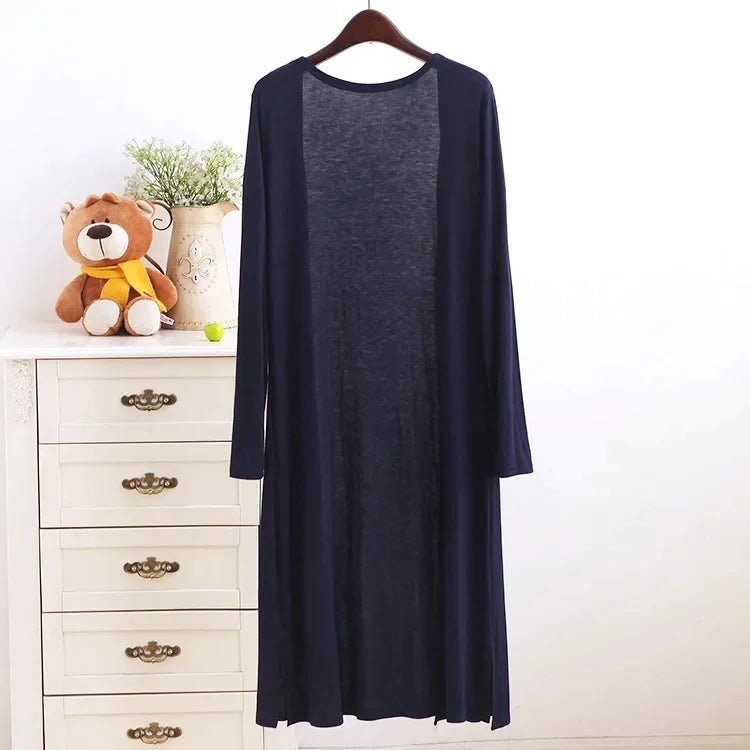 Spring Summer Modal Long PocketCardigan Sunscreen Women's Casual Air Conditioner Shirt Thin Jacket Outerwear Shoulder Cover