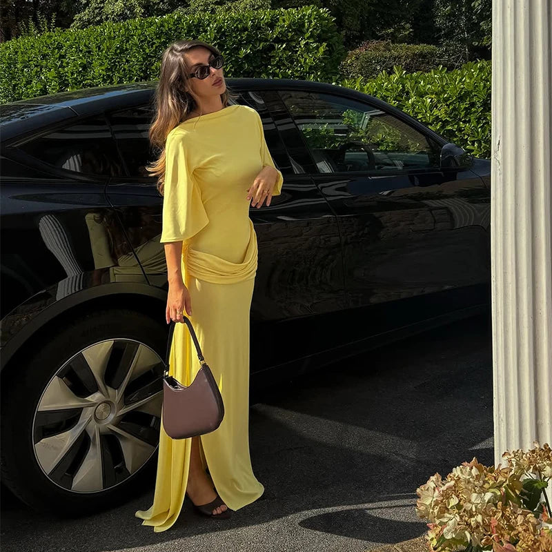 Elegant Sequin Patchwork Belt Long Dress Women Half Sleeve Slim Backless Party Black Dresses 2026 Spring Chic Lady Evening Gowns