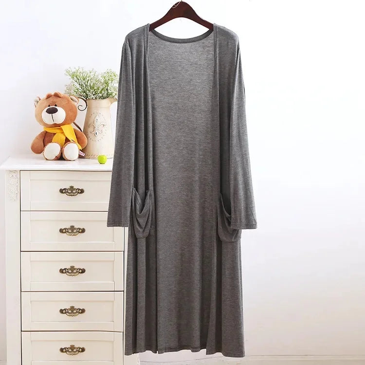 Spring Summer Modal Long PocketCardigan Sunscreen Women's Casual Air Conditioner Shirt Thin Jacket Outerwear Shoulder Cover