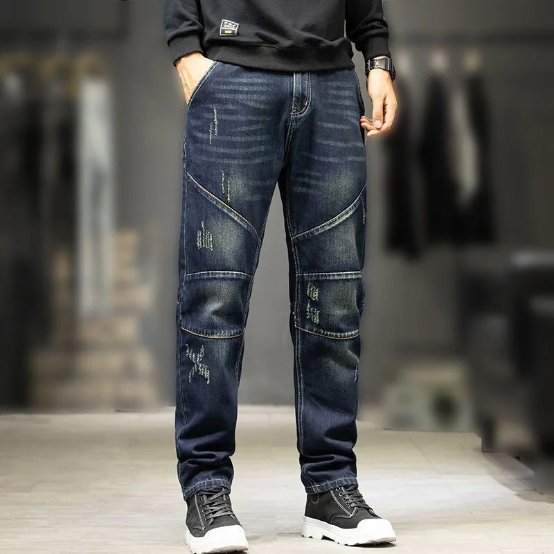 Jeans For Men  Straight Pants Men's baggy jeans Large size Korean Version Loose Washed Trousers Man Fashion ripped denim slim