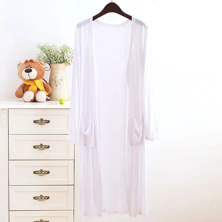 Spring Summer Modal Long PocketCardigan Sunscreen Women's Casual Air Conditioner Shirt Thin Jacket Outerwear Shoulder Cover