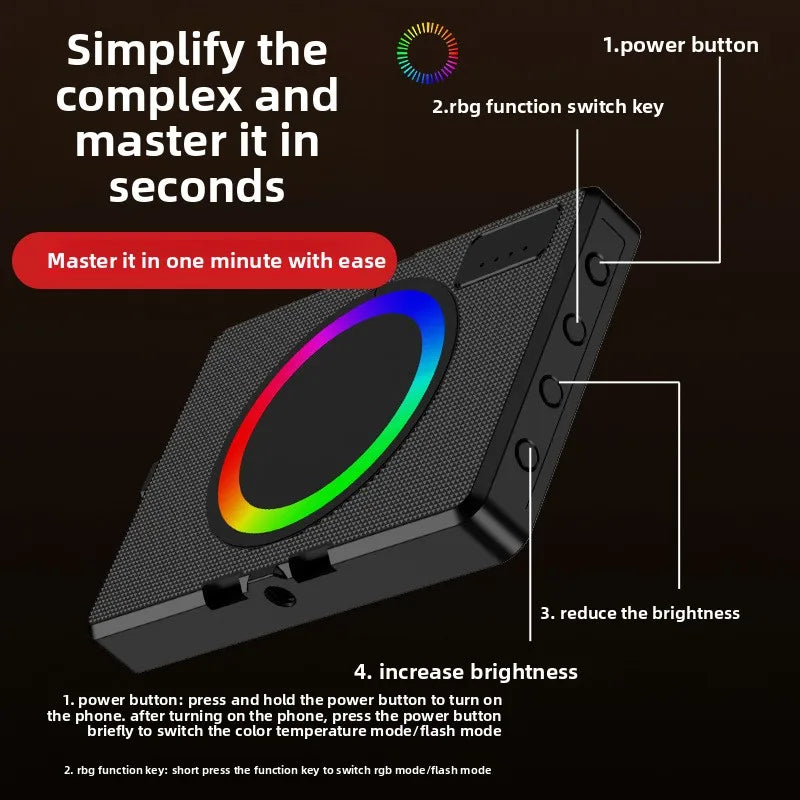 Portable Magnetic Mobile Phone Fill Light RGB Fill Light For Phone Camera Professional Live Stream Video Photography Lighting