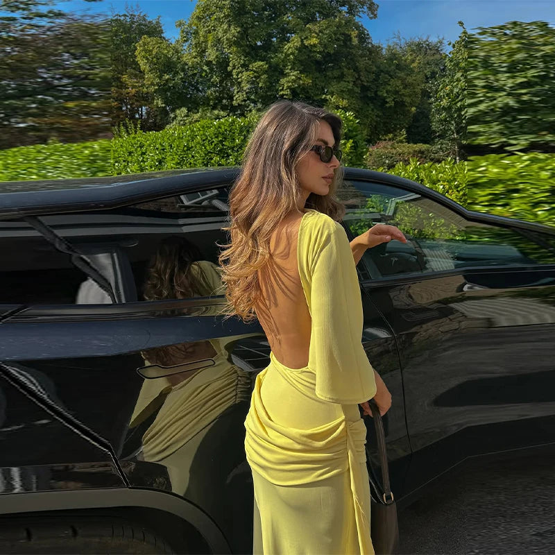 Elegant Sequin Patchwork Belt Long Dress Women Half Sleeve Slim Backless Party Black Dresses 2026 Spring Chic Lady Evening Gowns