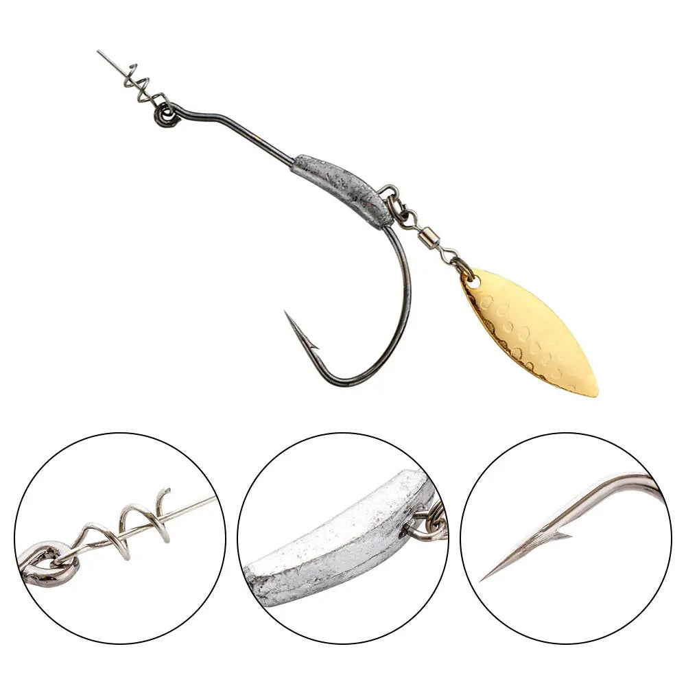 3pcs Offset Fishing Hooks Weighted Crank Hook With Spoon Sequins Fishing Hook With Spring Pin Fish Hooks Fit for Texas Rigs