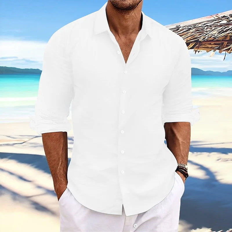 2025 Men's Shirt Shirt Button Shirt Casual Long Sleeve Solid Color Spring Autumn New Casual Daily Clothing Apparel Tops