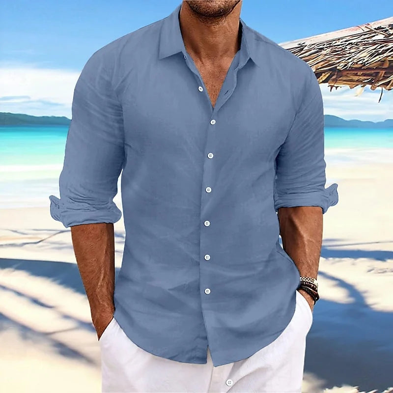 2025 Men's Shirt Shirt Button Shirt Casual Long Sleeve Solid Color Spring Autumn New Casual Daily Clothing Apparel Tops