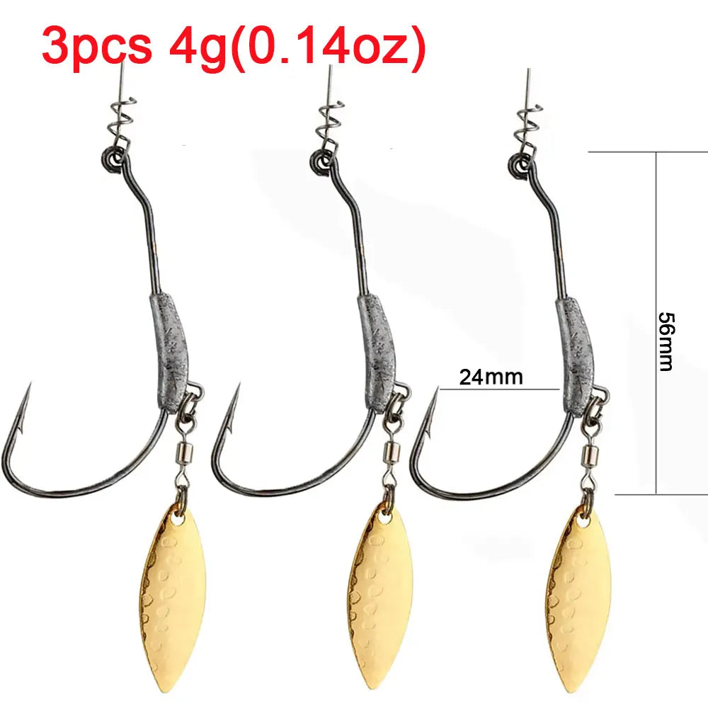 3pcs Offset Fishing Hooks Weighted Crank Hook With Spoon Sequins Fishing Hook With Spring Pin Fish Hooks Fit for Texas Rigs