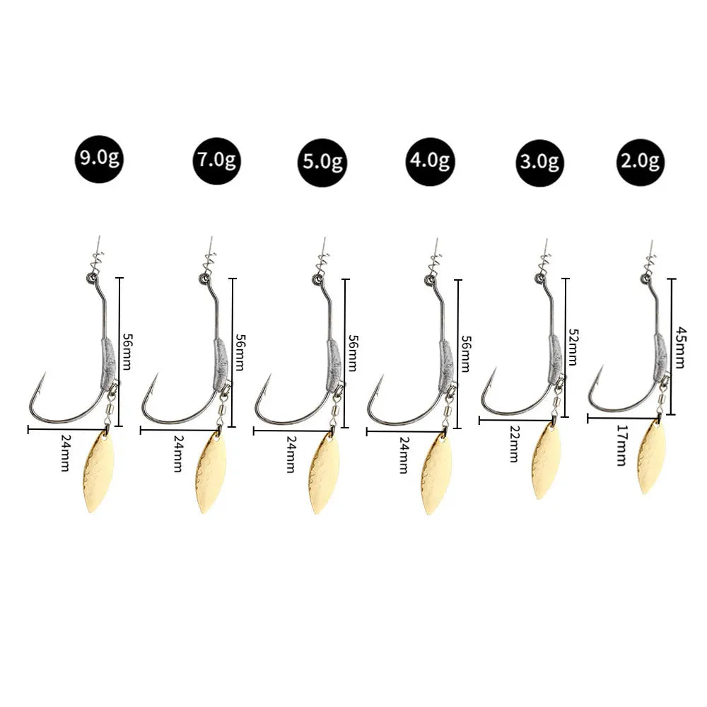 3pcs Offset Fishing Hooks Weighted Crank Hook With Spoon Sequins Fishing Hook With Spring Pin Fish Hooks Fit for Texas Rigs