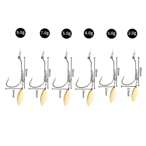 3pcs Offset Fishing Hooks Weighted Crank Hook With Spoon Sequins Fishing Hook With Spring Pin Fish Hooks Fit for Texas Rigs