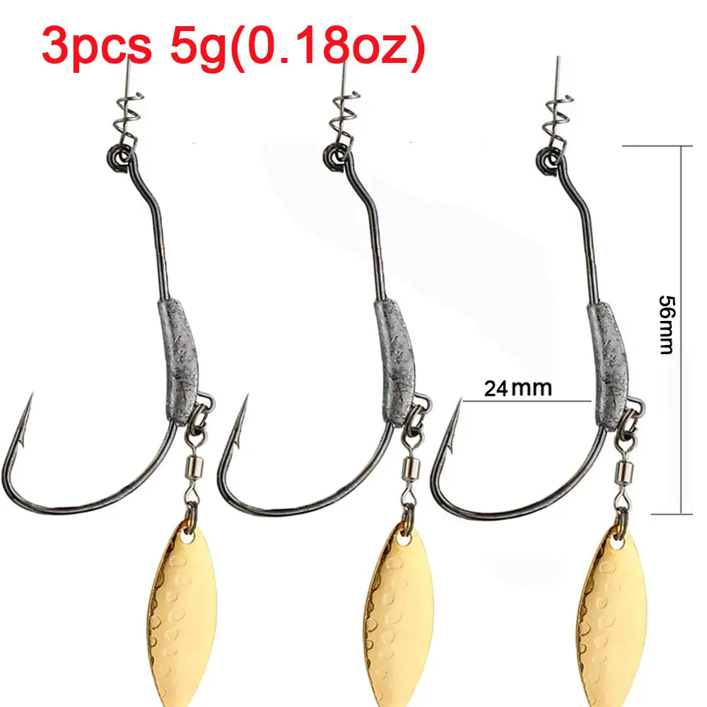 3pcs Offset Fishing Hooks Weighted Crank Hook With Spoon Sequins Fishing Hook With Spring Pin Fish Hooks Fit for Texas Rigs