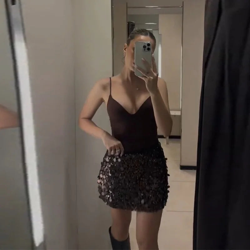 Elegant Sequin Patchwork Belt Long Dress Women Half Sleeve Slim Backless Party Black Dresses 2026 Spring Chic Lady Evening Gowns