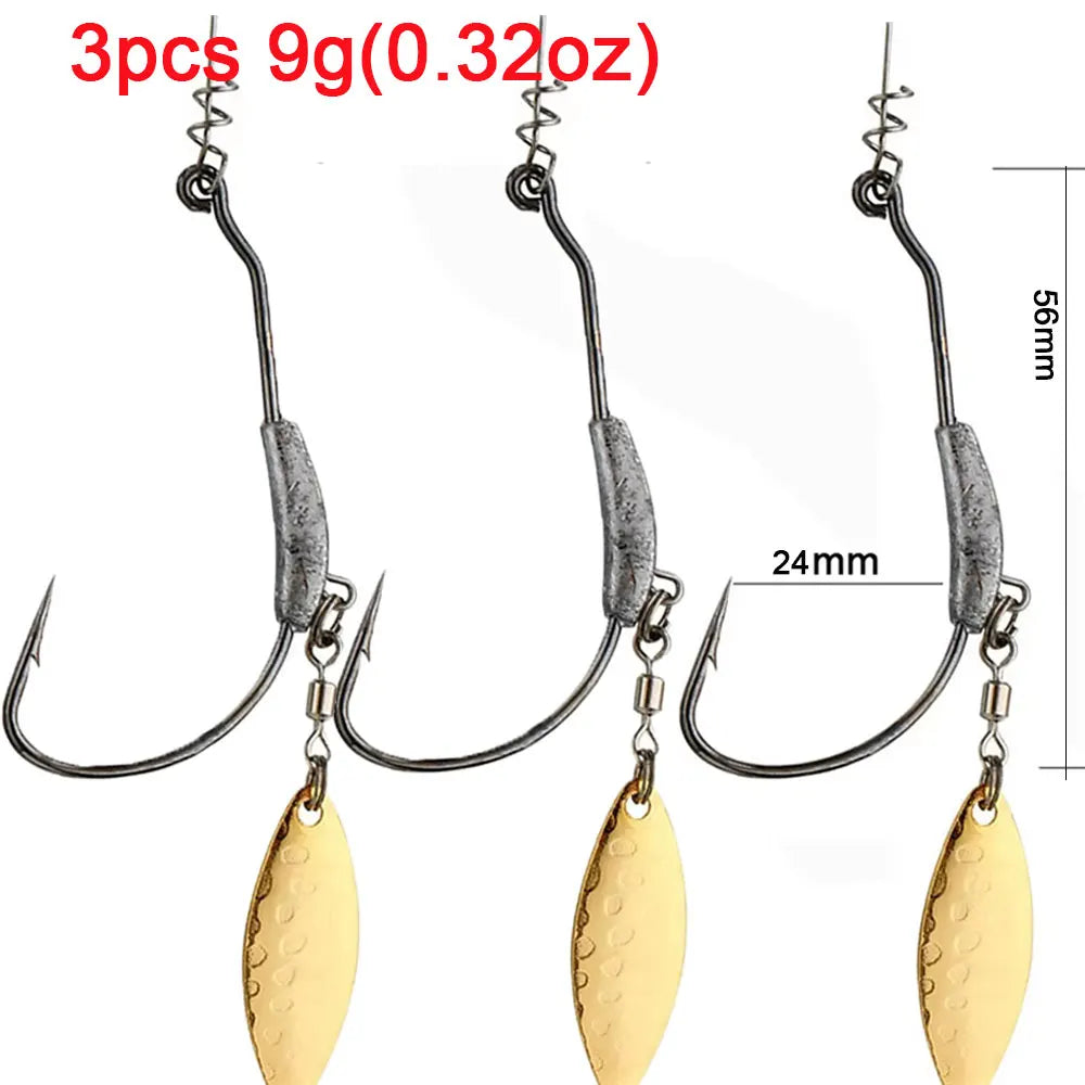 3pcs Offset Fishing Hooks Weighted Crank Hook With Spoon Sequins Fishing Hook With Spring Pin Fish Hooks Fit for Texas Rigs