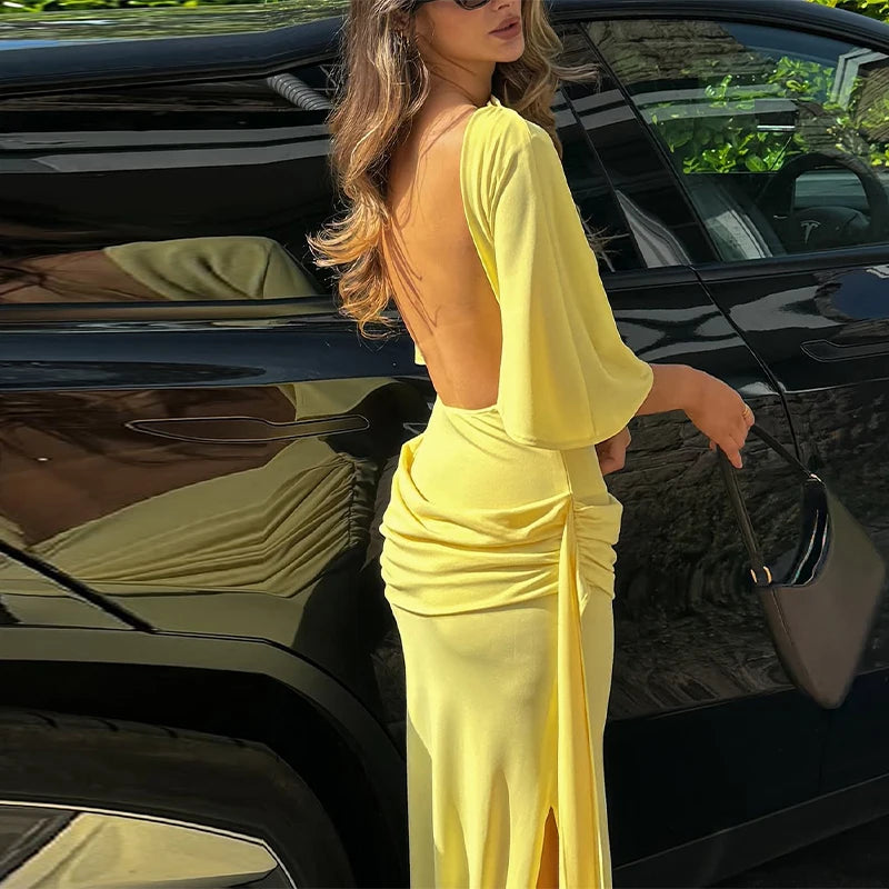 Elegant Sequin Patchwork Belt Long Dress Women Half Sleeve Slim Backless Party Black Dresses 2026 Spring Chic Lady Evening Gowns