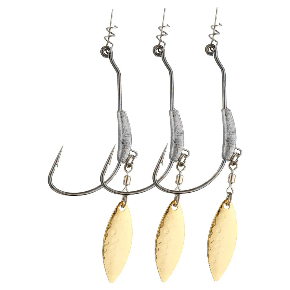 3pcs Offset Fishing Hooks Weighted Crank Hook With Spoon Sequins Fishing Hook With Spring Pin Fish Hooks Fit for Texas Rigs