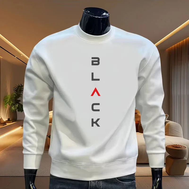 Black Letter Printed Mens Hoodie Classic Crewneck Long Sleeve Pullover Sweatshirt Autumn Spring Casual Warm Fashion Daily Wear