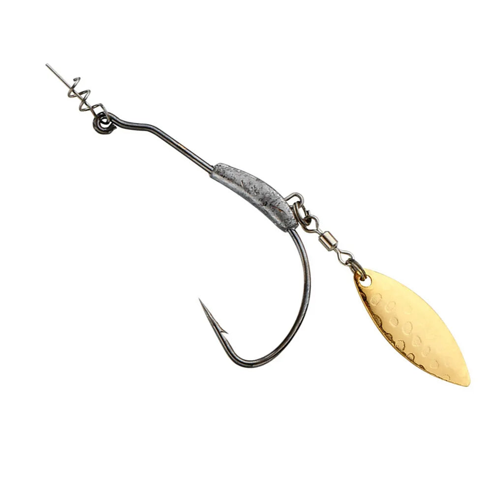 3pcs Offset Fishing Hooks Weighted Crank Hook With Spoon Sequins Fishing Hook With Spring Pin Fish Hooks Fit for Texas Rigs
