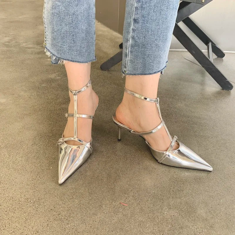 Eilyken Spring New Gold Silver Pumps Women Fashion Pointed Ladies Elegant Thin High Heel Hollow Out Dress Sandalias De Mujer
