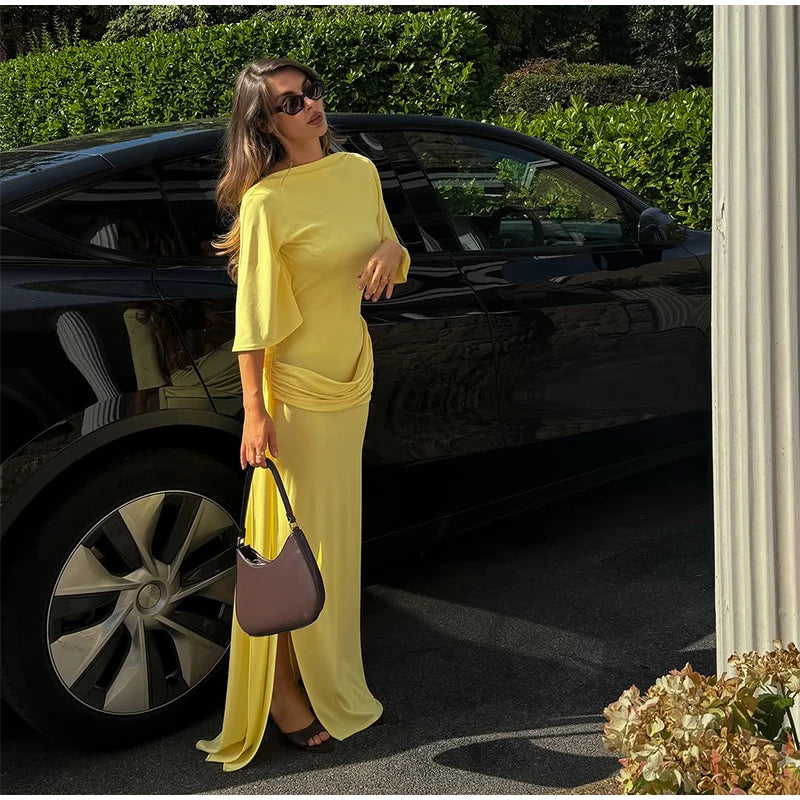 Elegant Sequin Patchwork Belt Long Dress Women Half Sleeve Slim Backless Party Black Dresses 2026 Spring Chic Lady Evening Gowns