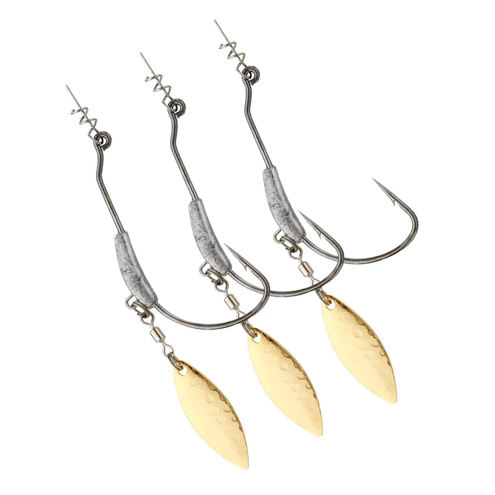 3pcs Offset Fishing Hooks Weighted Crank Hook With Spoon Sequins Fishing Hook With Spring Pin Fish Hooks Fit for Texas Rigs
