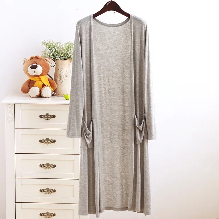Spring Summer Modal Long PocketCardigan Sunscreen Women's Casual Air Conditioner Shirt Thin Jacket Outerwear Shoulder Cover